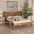 Baxton Studio Eridian MidCentury Modern Walnut Brown Finished Wood and Natural Rattan Queen Size Platform Bed 222-11891-ZORO